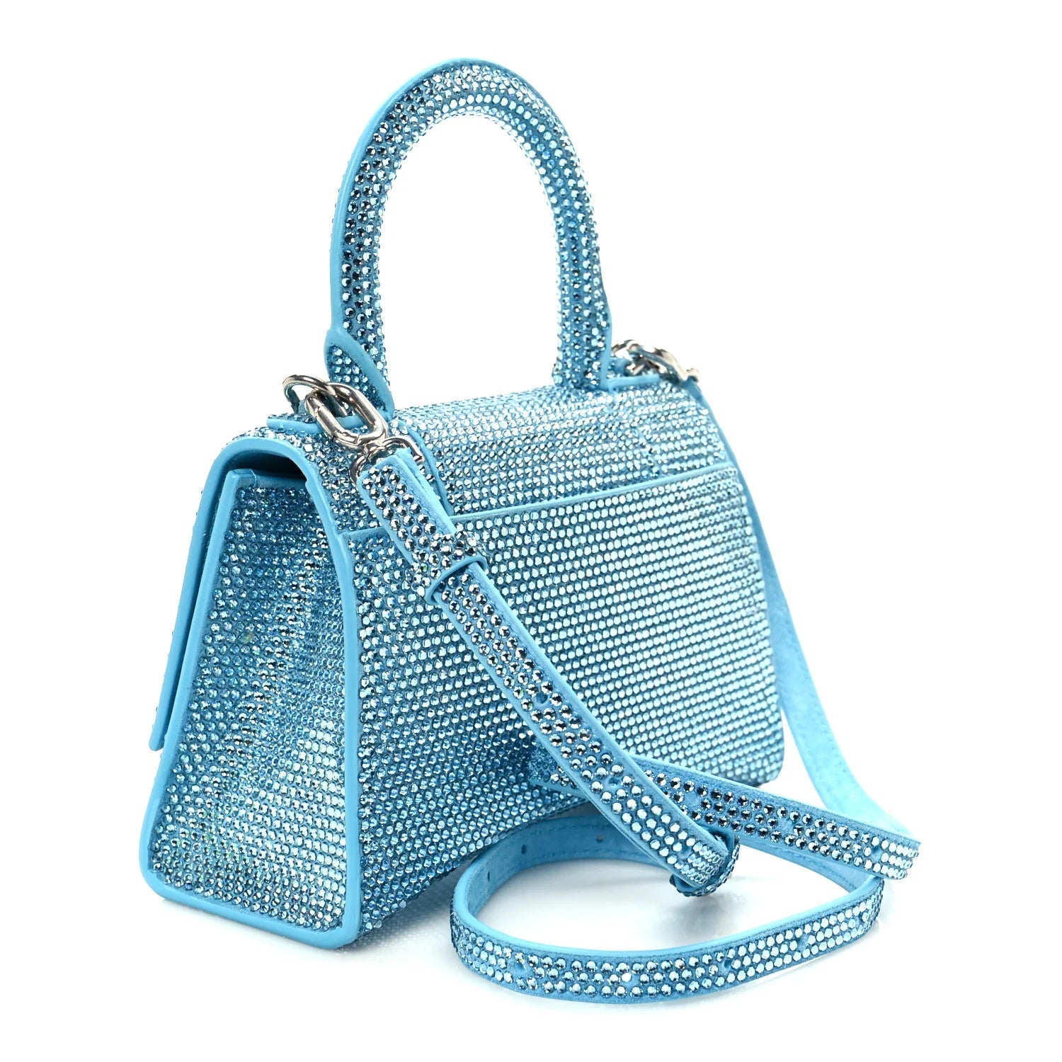 Strass Suede Hourglass Top Handle Bag XS Light Blue