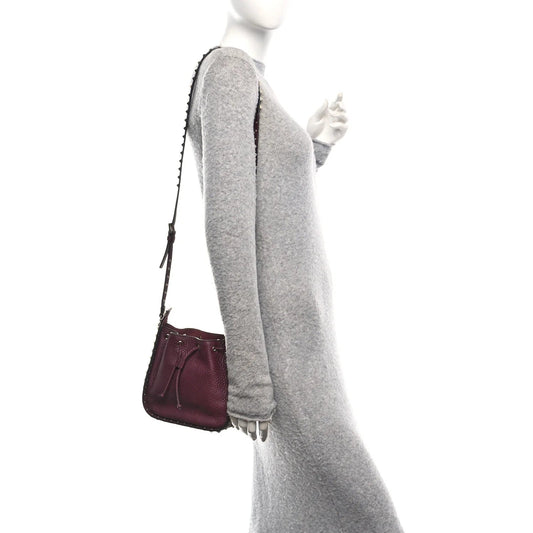 Grained Calfskin Rockstud Bucket Bag Vinaccia