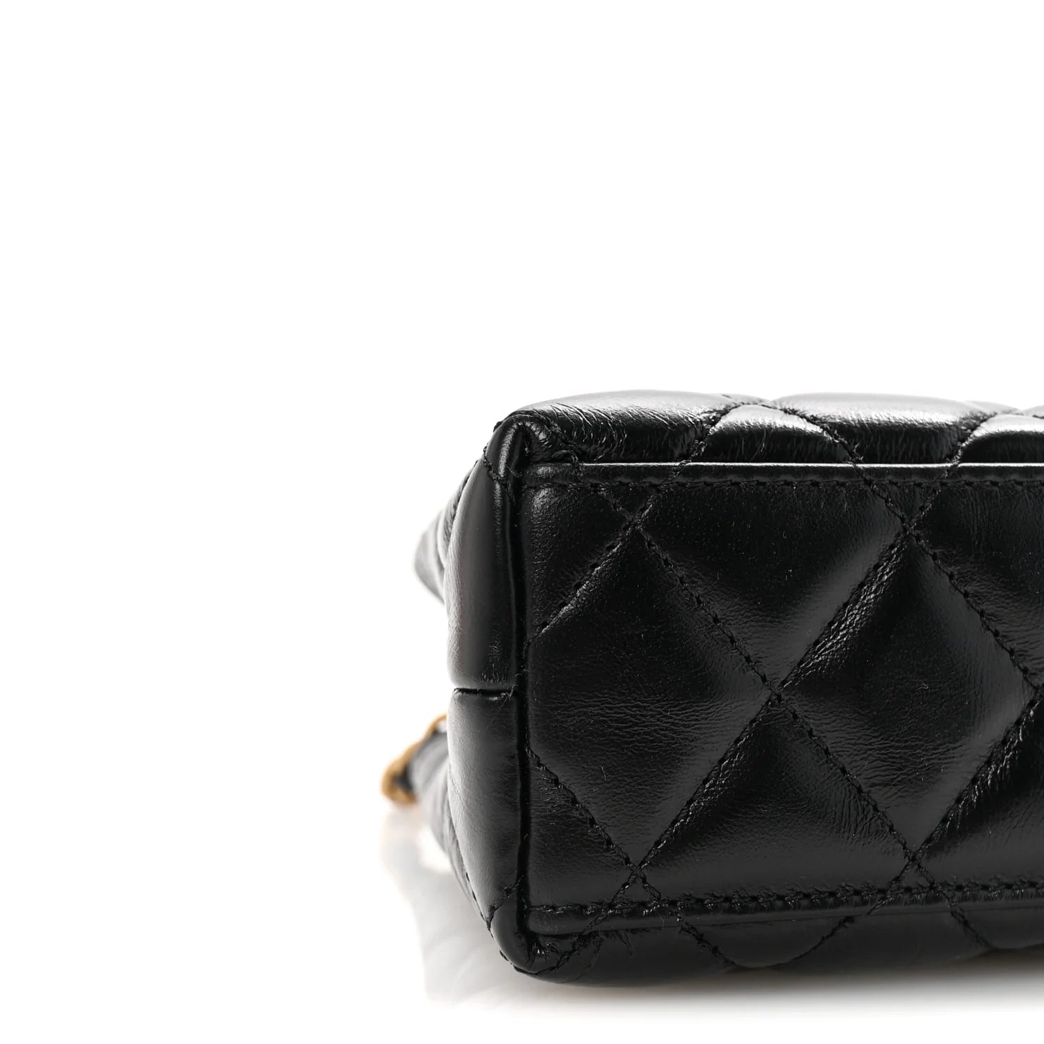 Shiny Aged Calfskin Quilted Nano Kelly Shopper Black