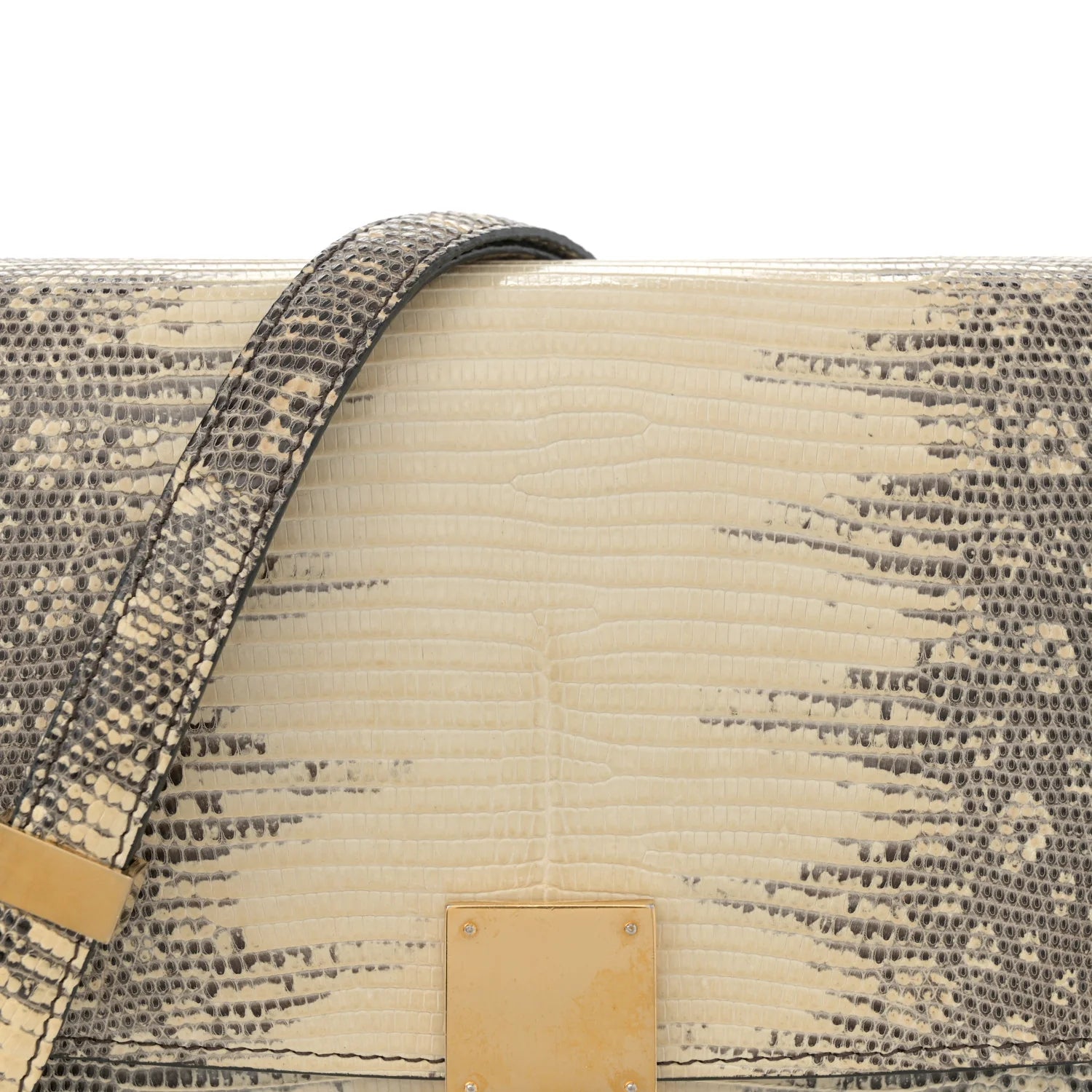 Lizard Medium Classic Box Flap Bag Natural