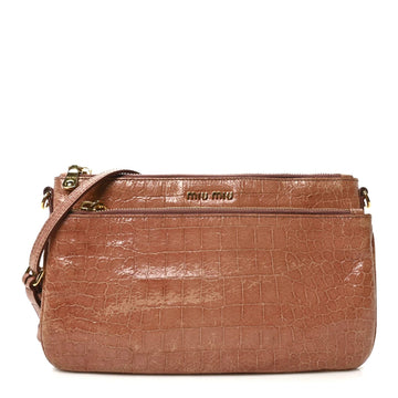 Vernice Crocodile Embossed Crossbody Bag Antico