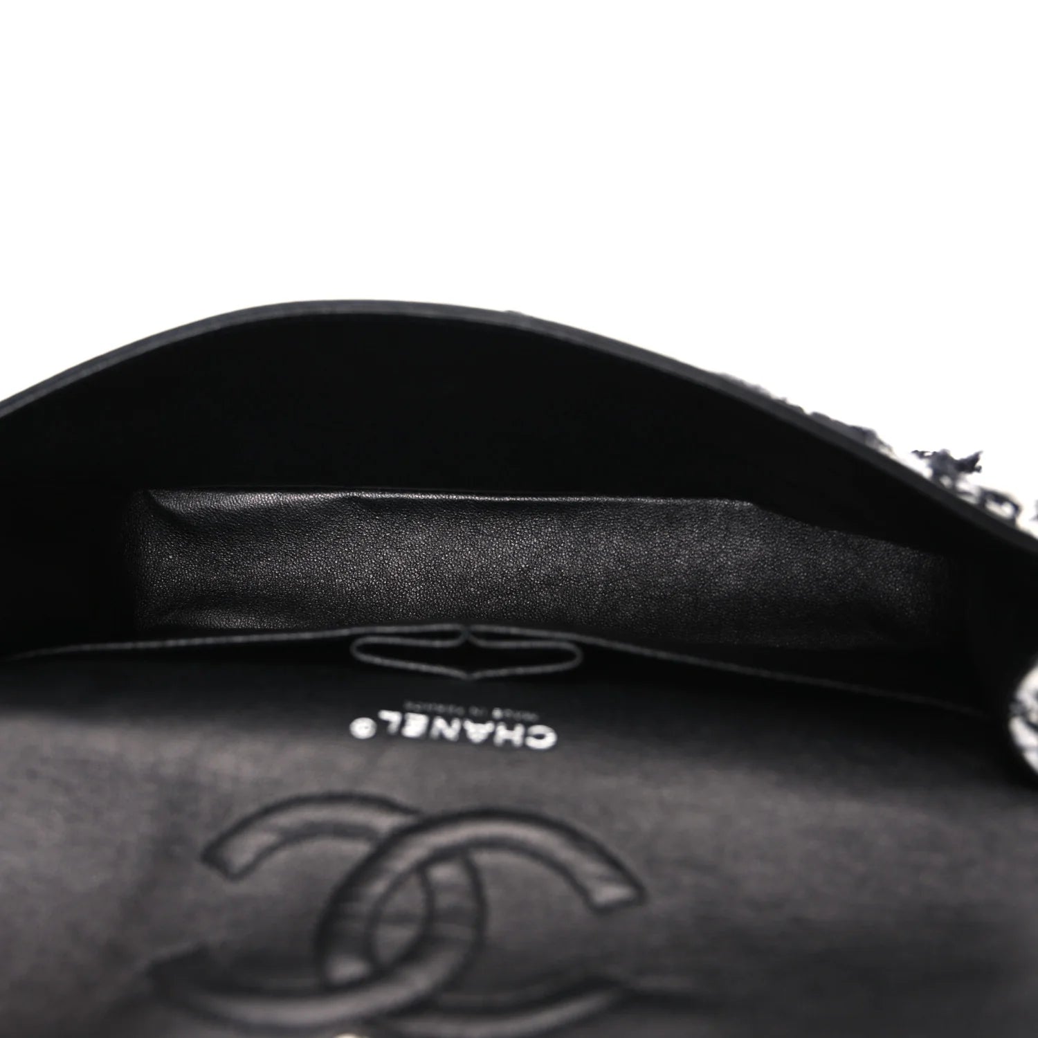 Tweed Quilted Medium Double Flap Black Ecru White