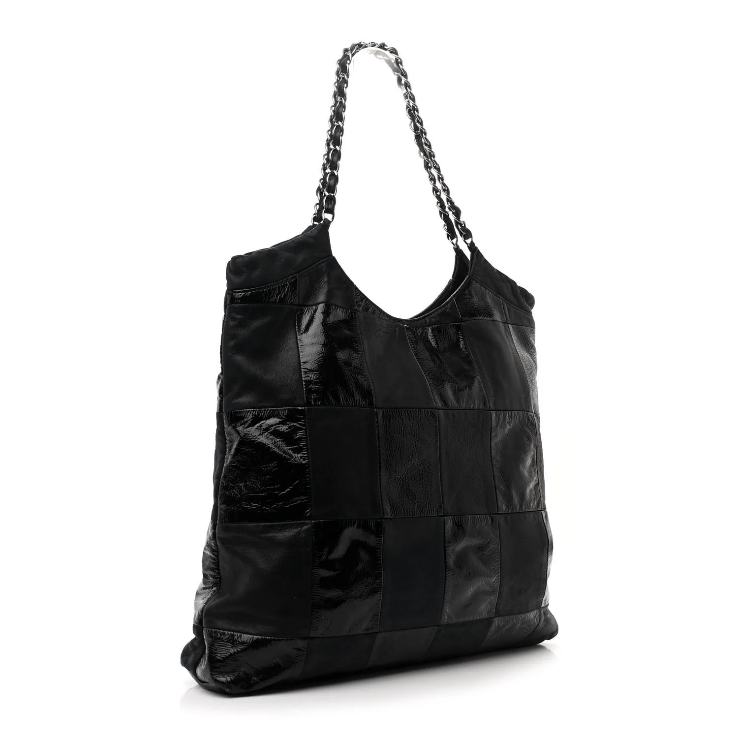 Patent Calfskin Patchwork Brooklyn Tote Black