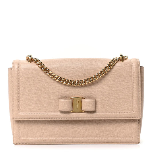Printed Calfskin Ginny Shoulder Bag Beige