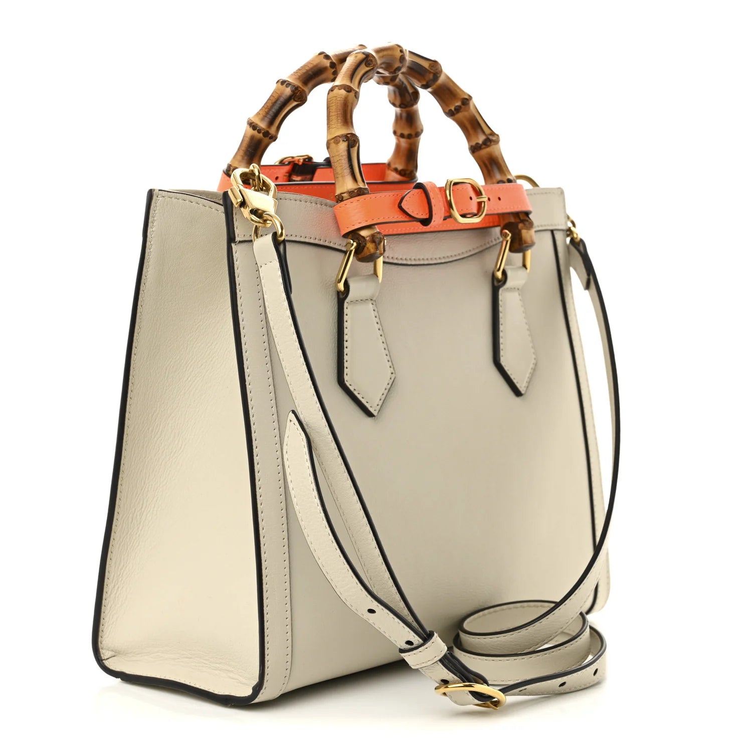 Wonka Grain Calfskin Small Diana Tote Bag Mystic White Orange Fluo