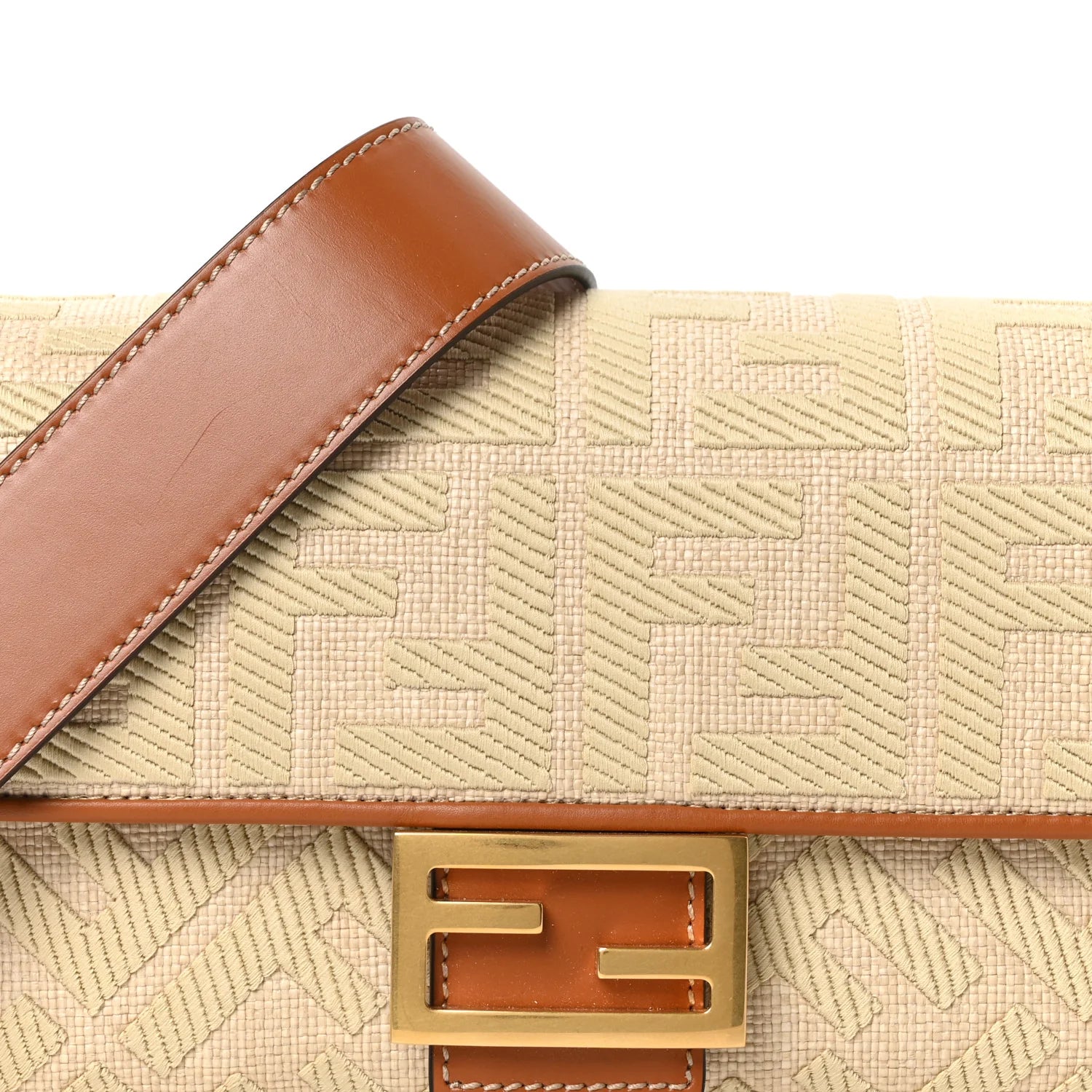 Raffia Vitello King Lucido FF Embroidered Baguette Alchemy Brandy