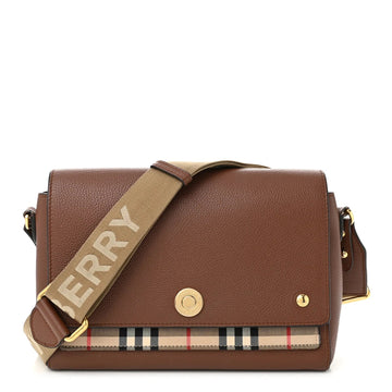 Grainy Calfskin Vintage Check Note Crossbody Bag Malt Brown