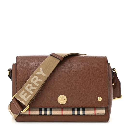 Grainy Calfskin Vintage Check Note Crossbody Bag Malt Brown