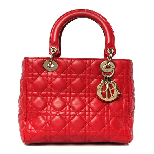 Lambskin Cannage Medium Lady Dior Red