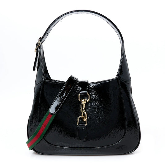 Patent Calfskin Small Jackie Shoulder Bag Black