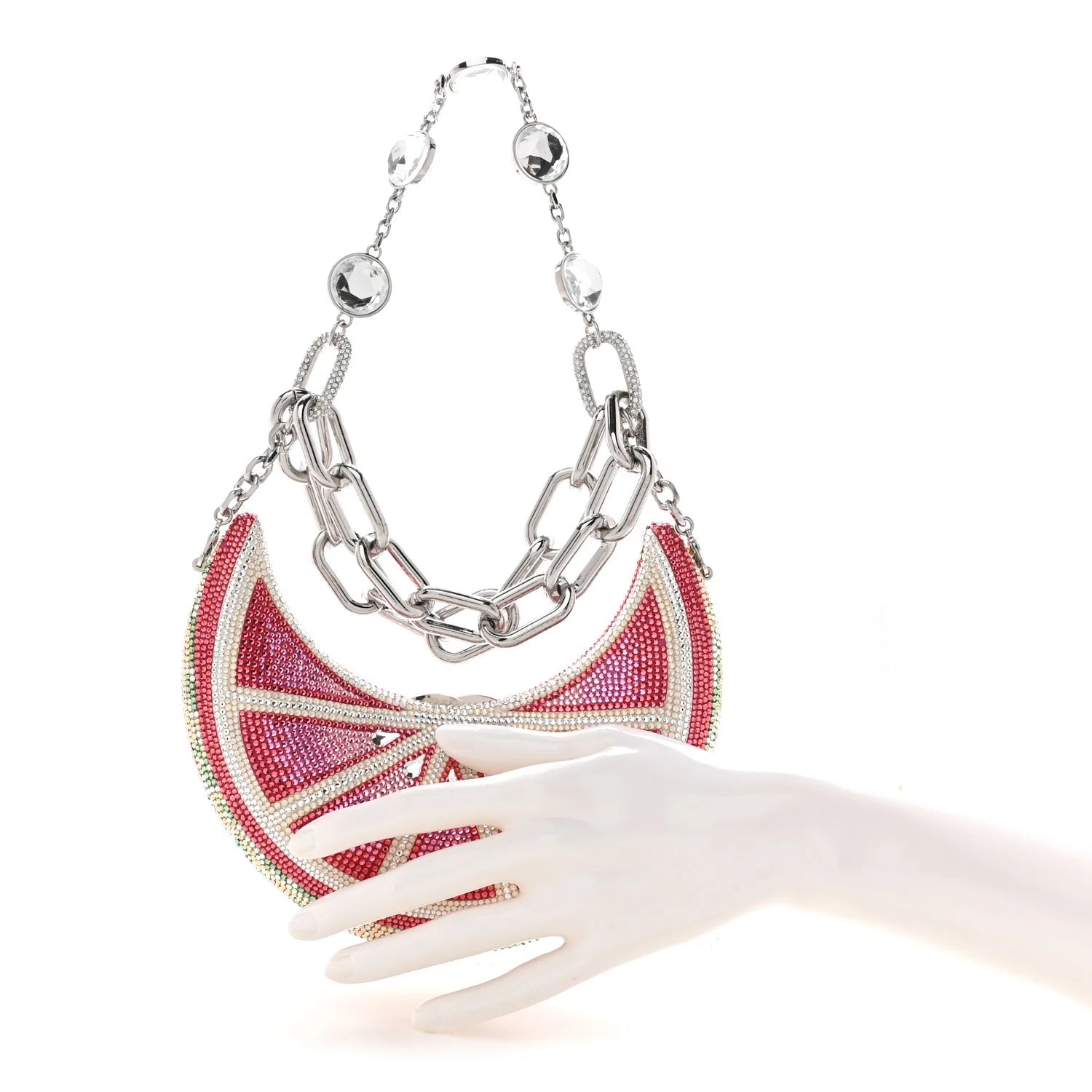 Crystal Lemon Crescent Minaudiere Clutch Clutch Silver Pink Multicolor