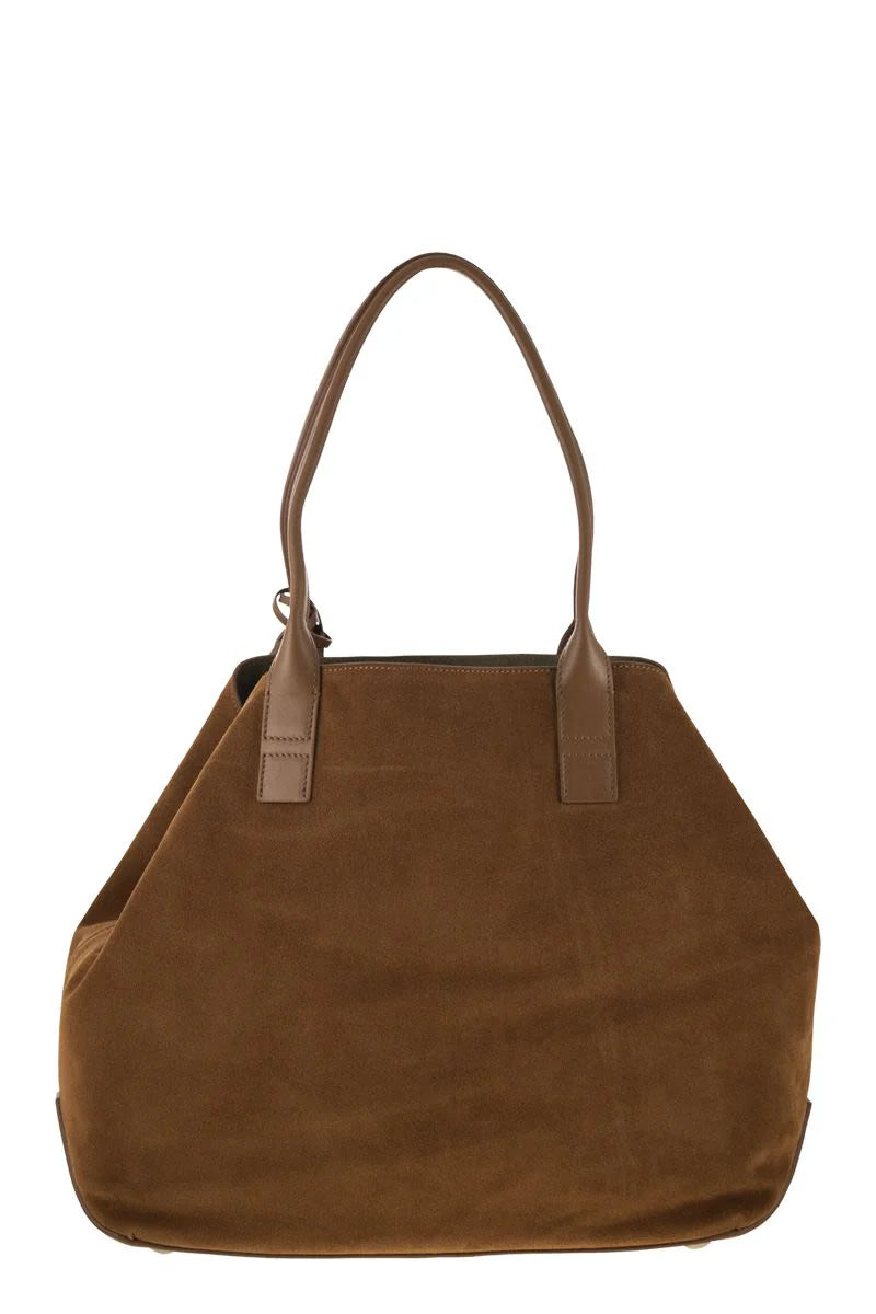 MEDIUM SCRIPT SHOPPING BAG in SUEDE