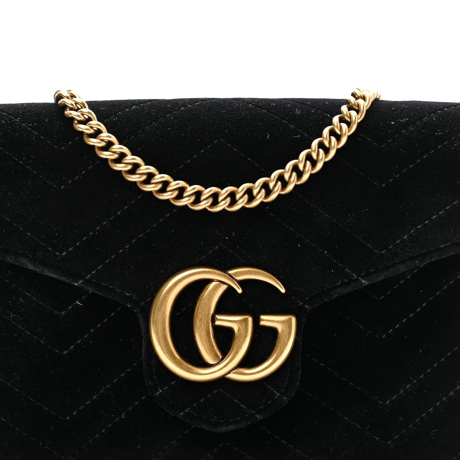 Velvet Matelasse GG Marmont Chain Wallet Black