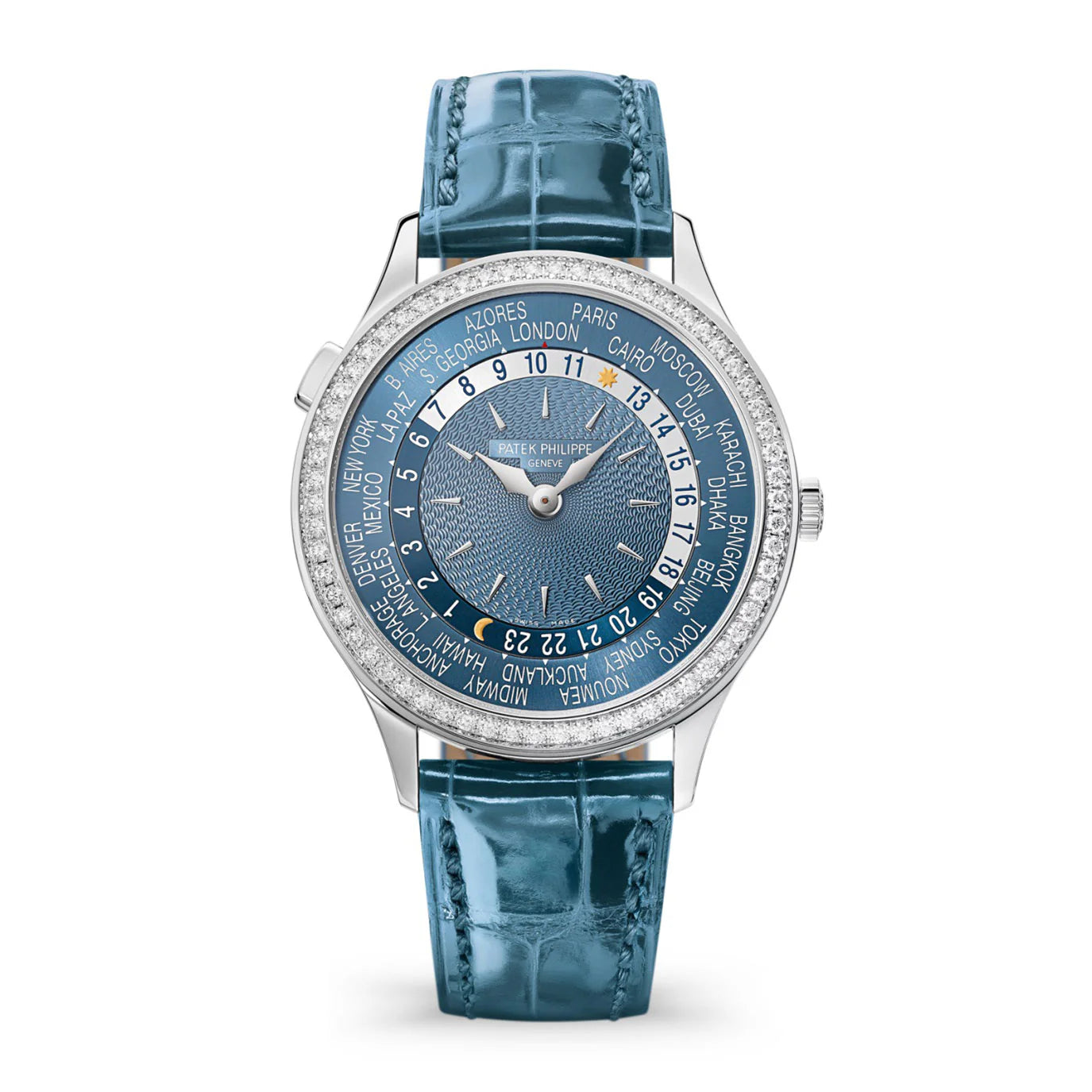 Women’S Complication World-Time, 18K White Gold Set with 89 Diamonds (~1.03 Ct.), 36Mm, Ref# 7130G-016