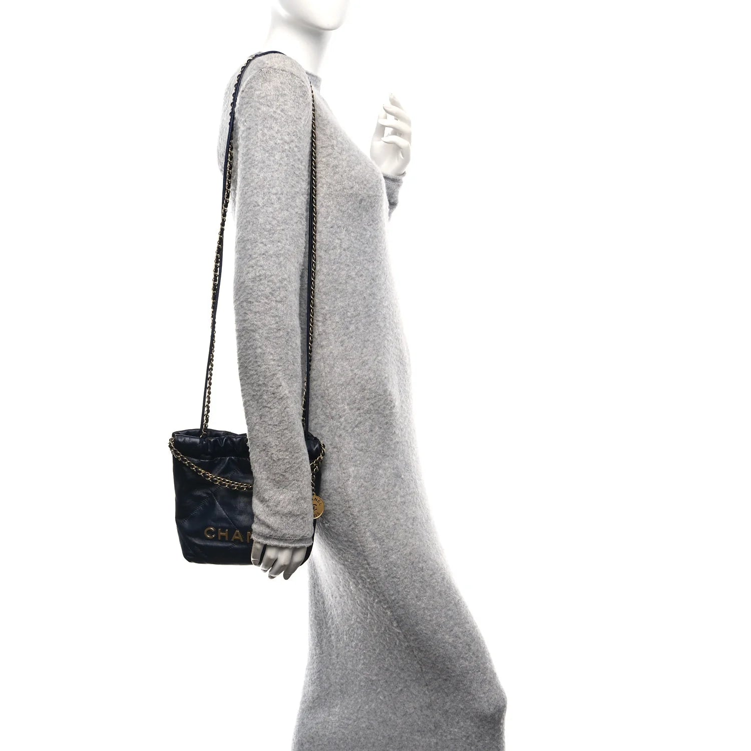 Shiny Calfskin Quilted Mini  22 Navy Blue