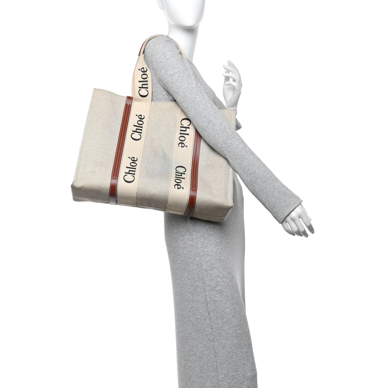 Cotton Calfskin Large Woody Ribbon Tote White Brown