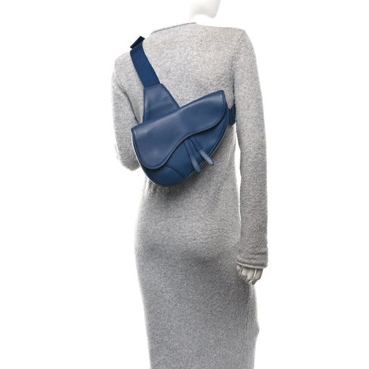 Grained Calfskin Mens Saddle Bag Navy Blue