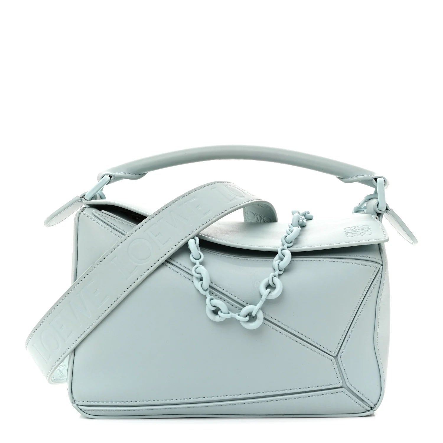 Grained Calfskin Small Puzzle Bag Aquamarine