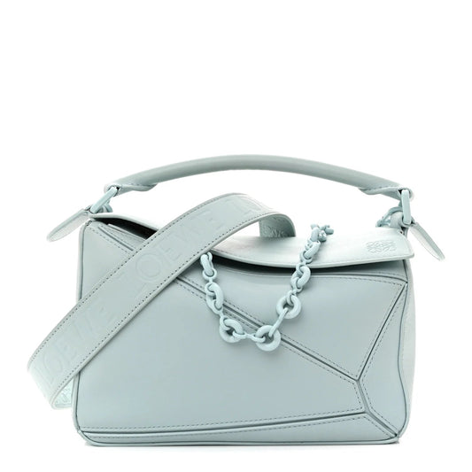 Grained Calfskin Small Puzzle Bag Aquamarine