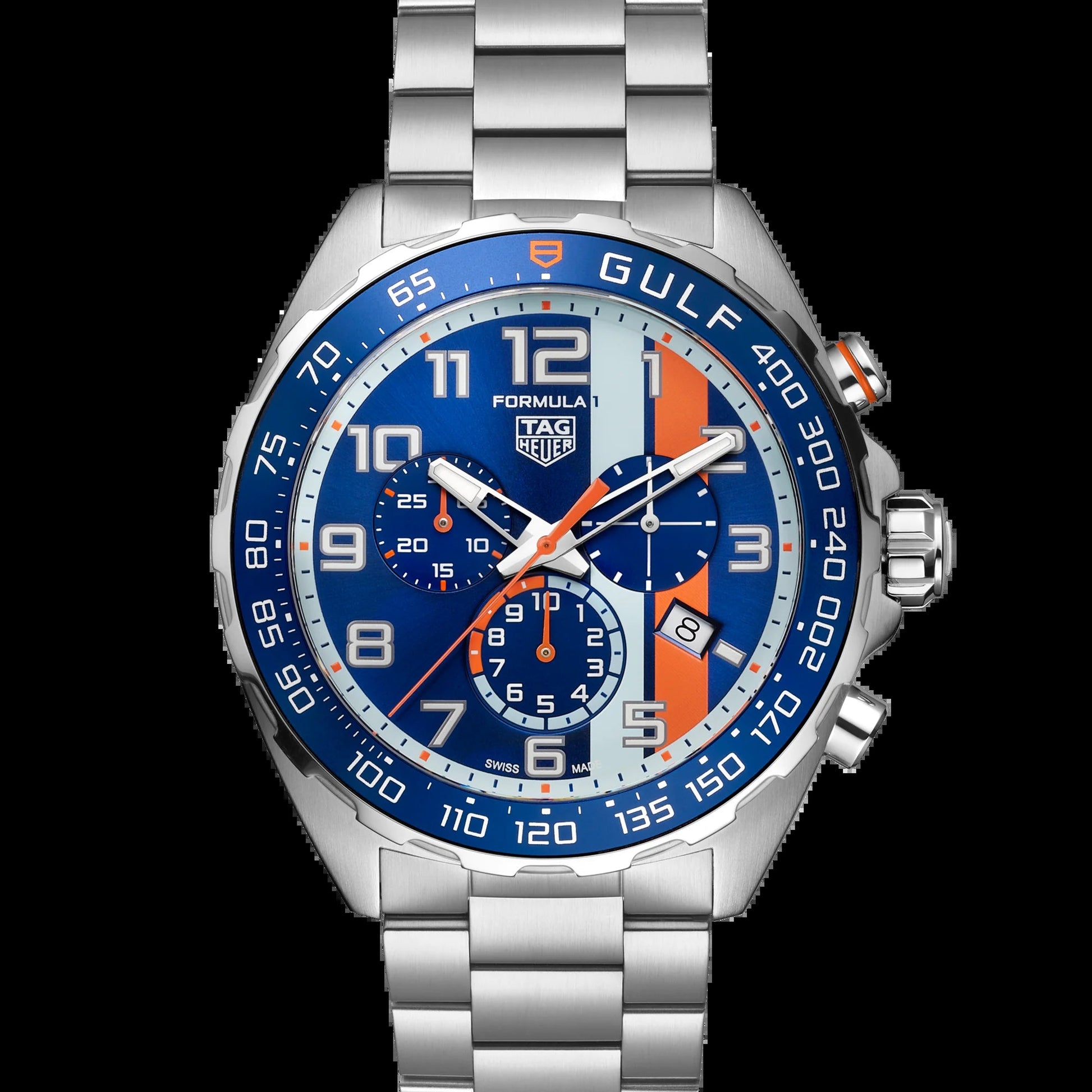 Unworn  Formula 1 Chronograph X Gulf, Stainless Steel, 43Mm, Ref# CAZ101AT.BA0842, Box & Papers