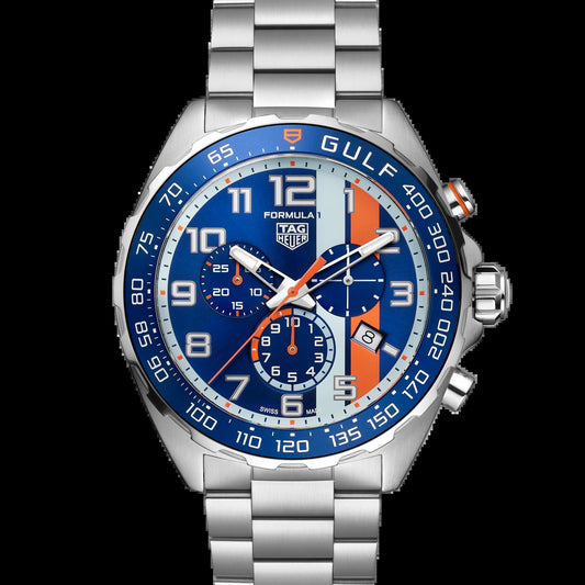 Unworn  Formula 1 Chronograph X Gulf, Stainless Steel, 43Mm, Ref# CAZ101AT.BA0842, Box & Papers