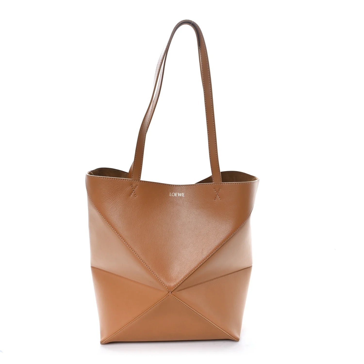 Shiny Calfskin Medium Puzzle Fold Tote Warm Desert
