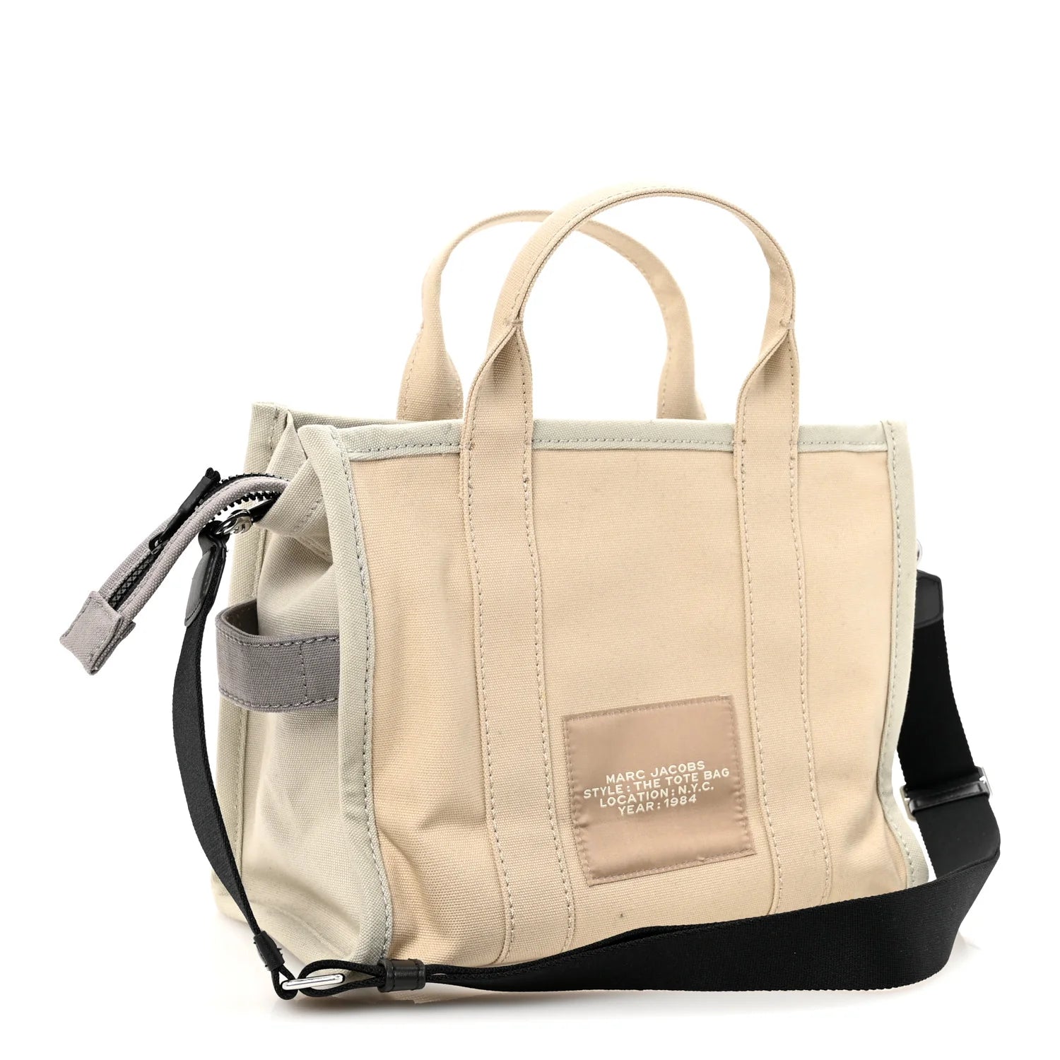 Cotton Canvas Colorblock Medium the Traveler Tote Bag Beige Multicolor