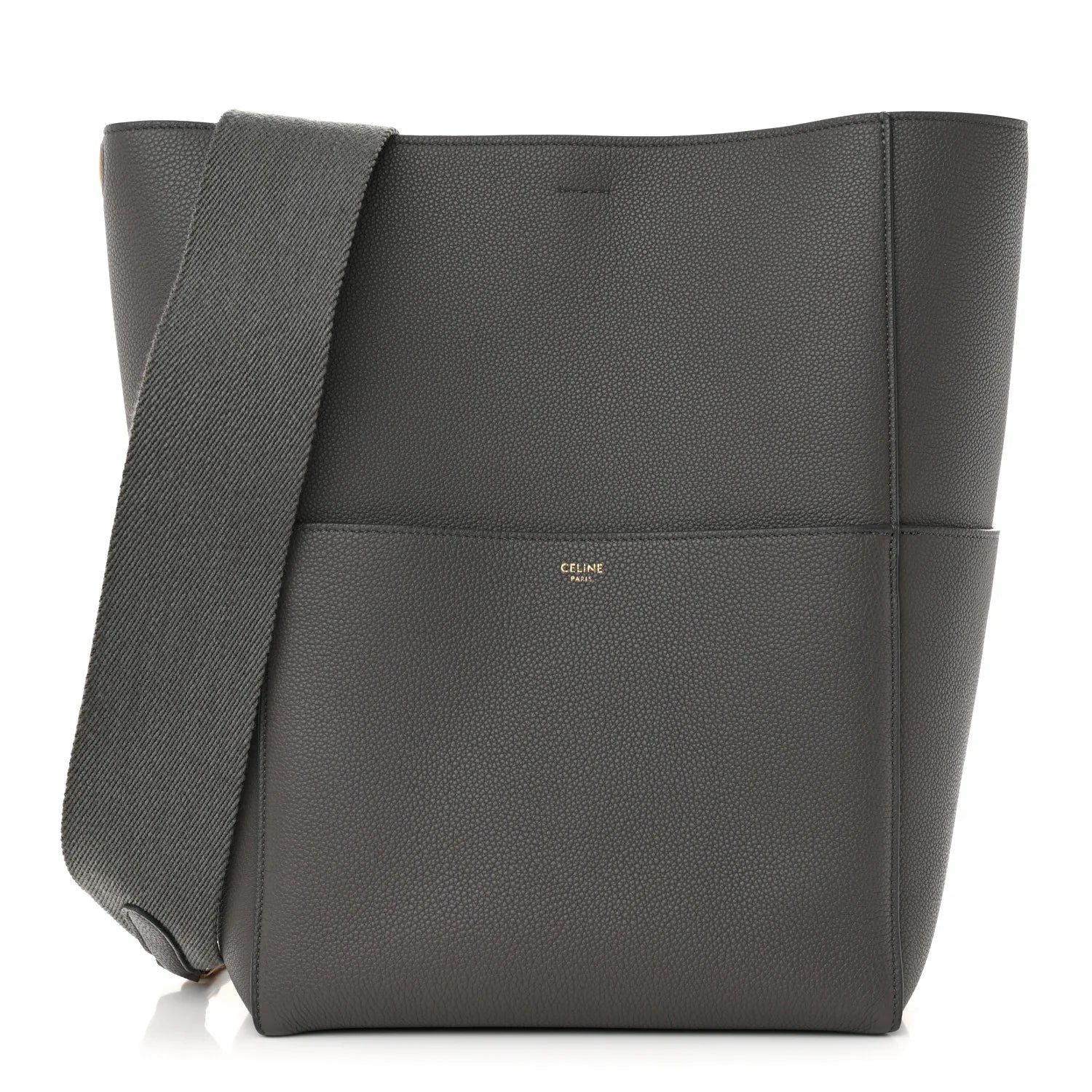 Soft Grained Calfskin Sangle Bucket Bag Grey