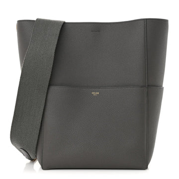 Soft Grained Calfskin Sangle Bucket Bag Grey