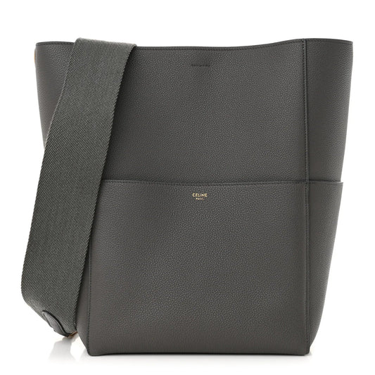 Soft Grained Calfskin Sangle Bucket Bag Grey