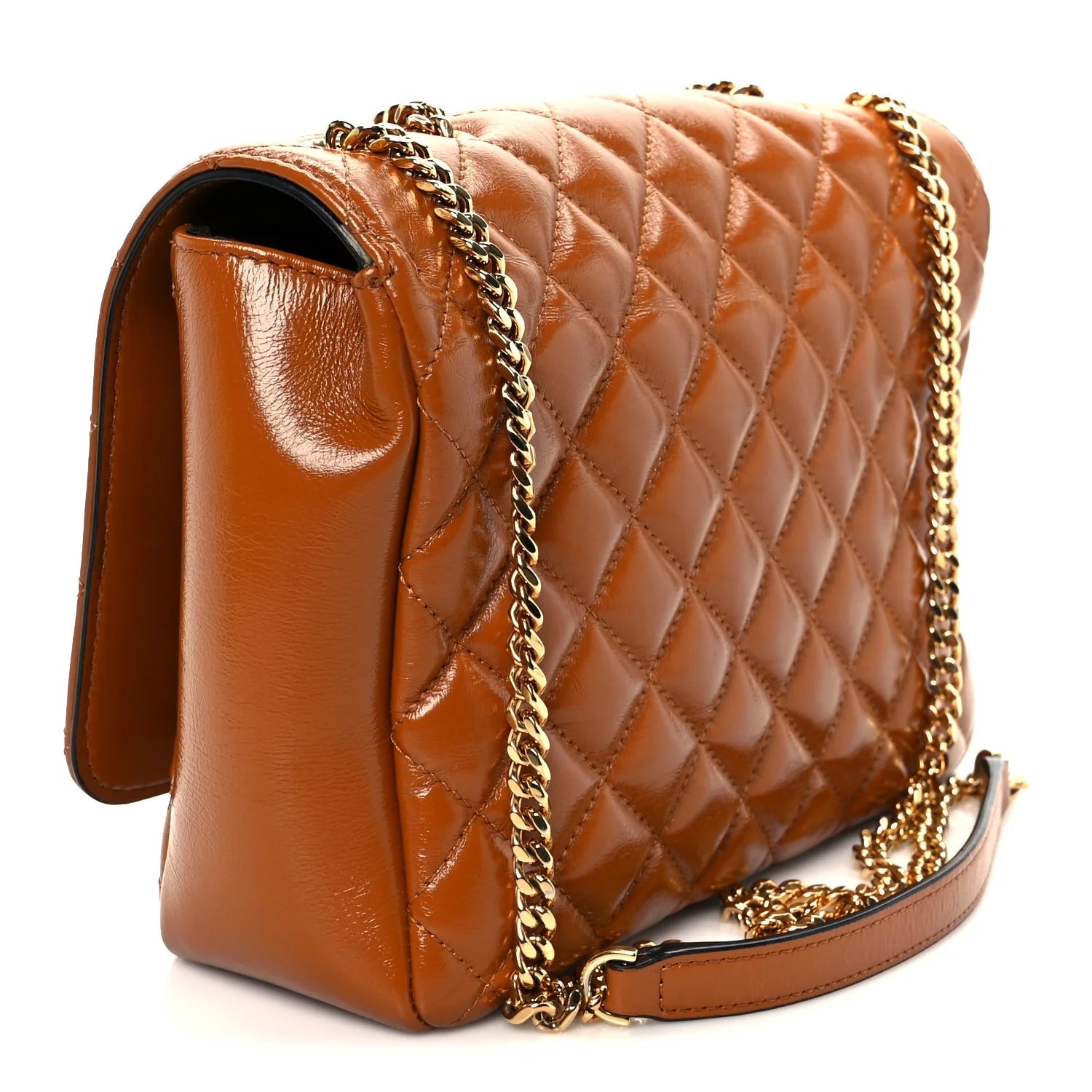 Patent Nappa Quilted La Medusa Chain Crossbody Brown