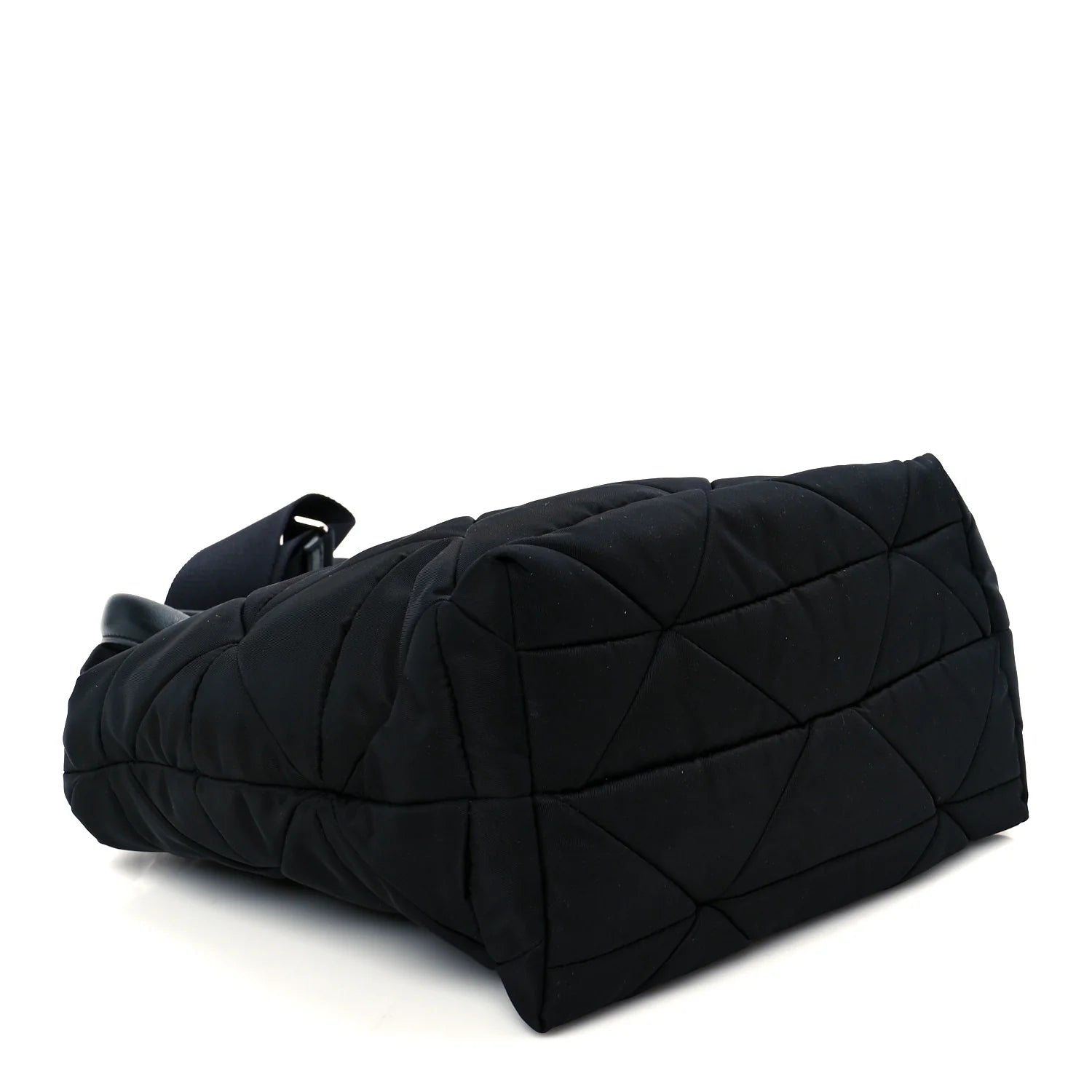 Re-Nylon Nappa Triangle Quilted Padded Double Handled Zip Pocket Tote Black