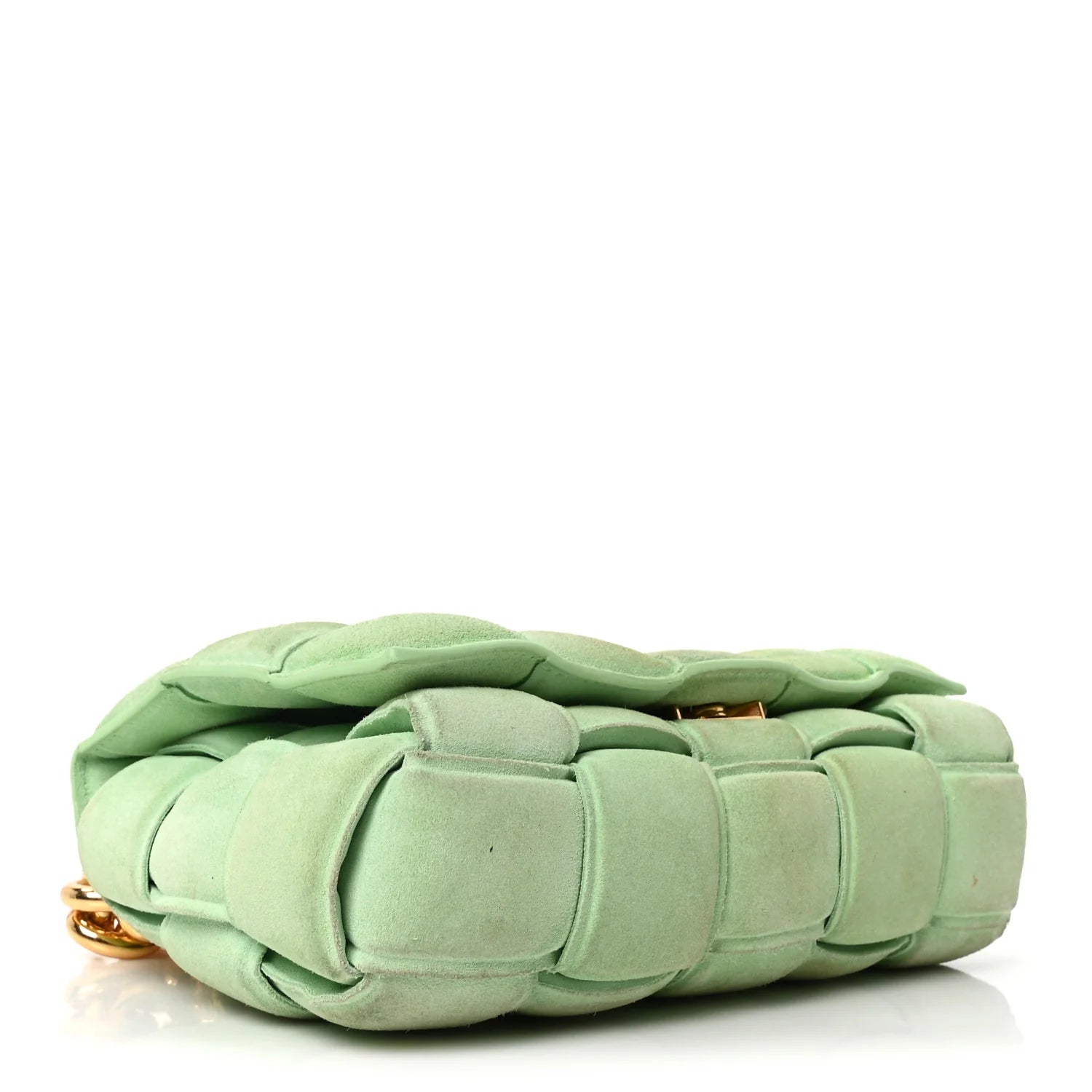 Suede Maxi Intrecciato Padded Chain Cassette Crossbody Bag Wasabi