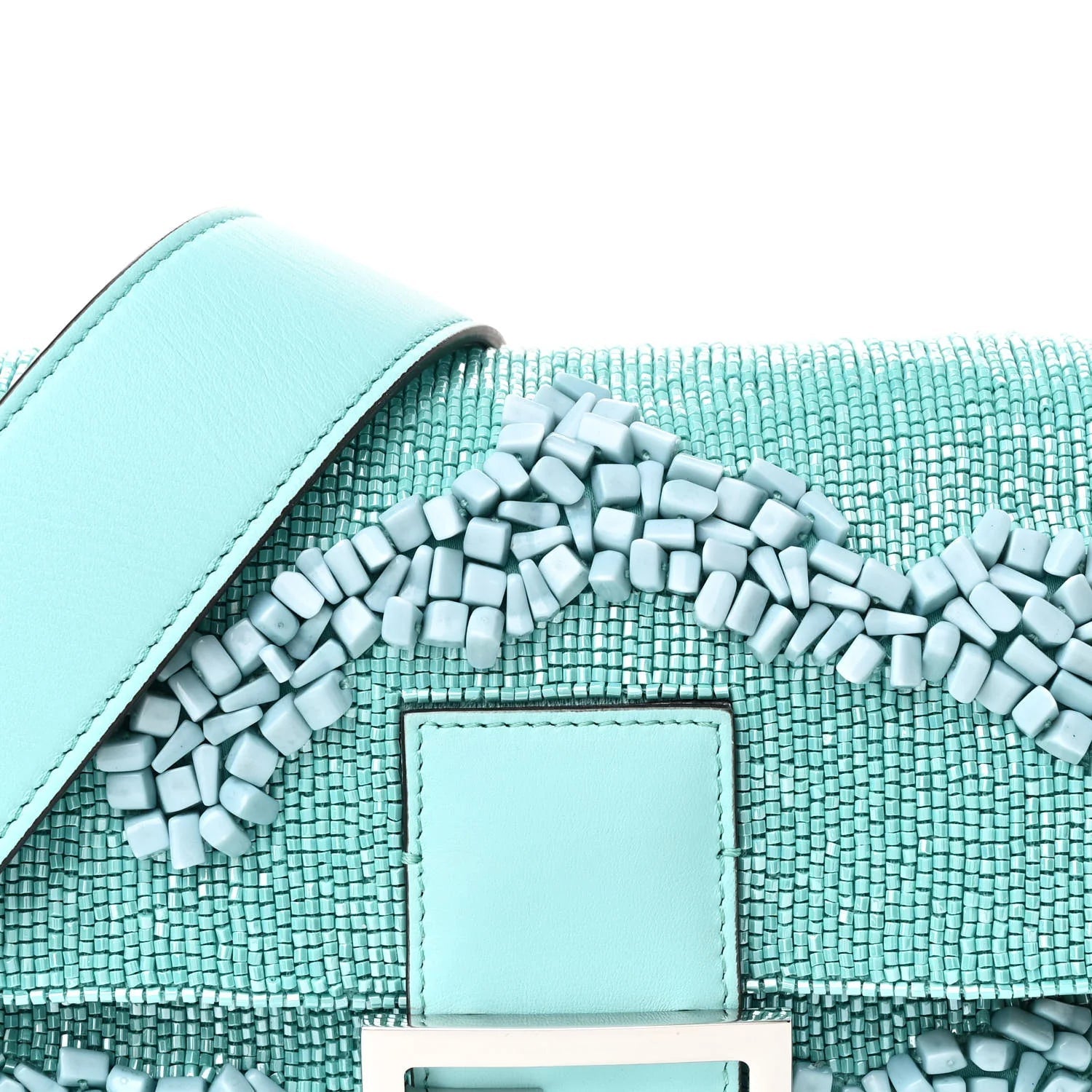 Rolling Stone Vitello Seta Bead Embroidered Re-Edition Baguette Spring Turquoise