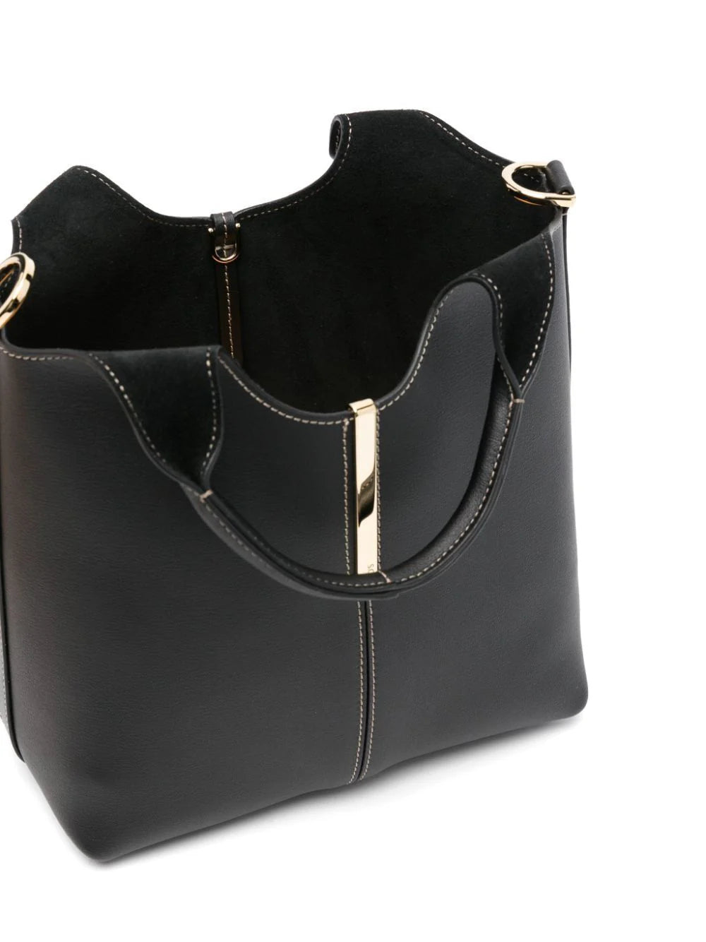 LEATHER MINI SHOPPING TOTE BAG with BRANDED METAL BAR ACCESSORY