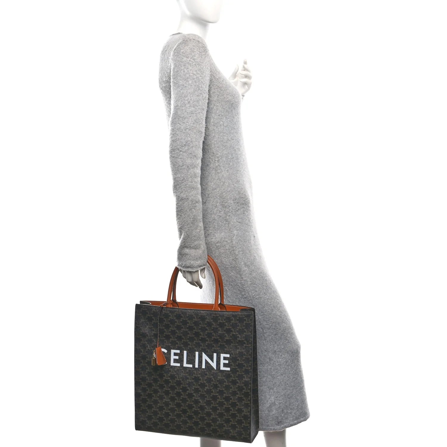 Triomphe Canvas Calfskin Large Vertical Cabas Tan