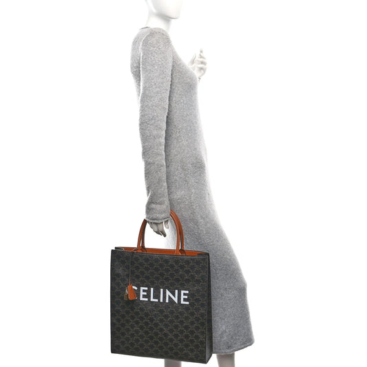 Triomphe Canvas Calfskin Large Vertical Cabas Tan