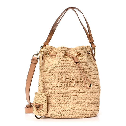 Yarn Raffia Effect Crochet Small Bucket Bag Naturale
