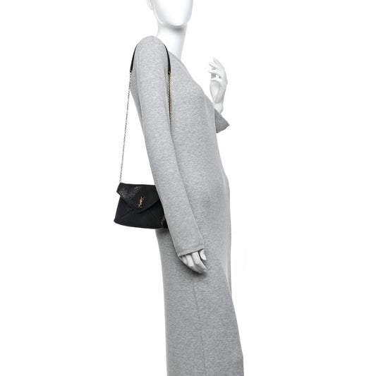 Grained Lambskin Small Cassandre Chain Pouch Black