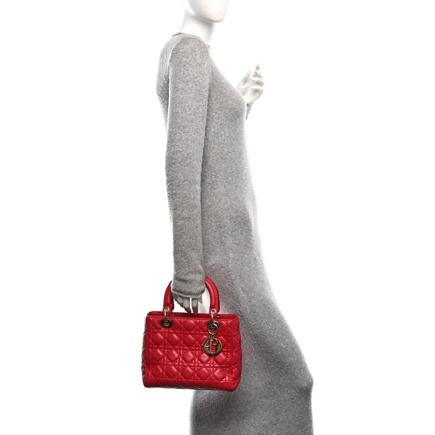 Lambskin Cannage Medium Lady Dior Red