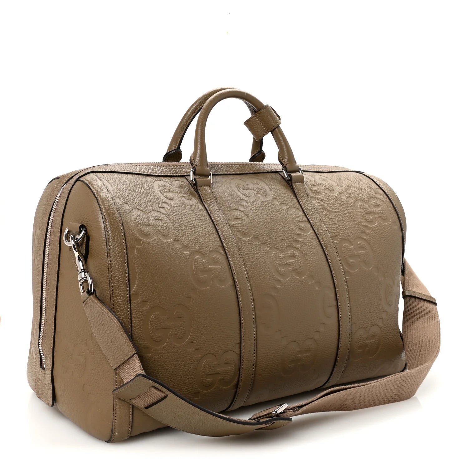 Piuma Calfskin Jumbo GG Embossed Large Duffle Bag Good Taupe