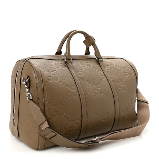 Piuma Calfskin Jumbo GG Embossed Large Duffle Bag Good Taupe