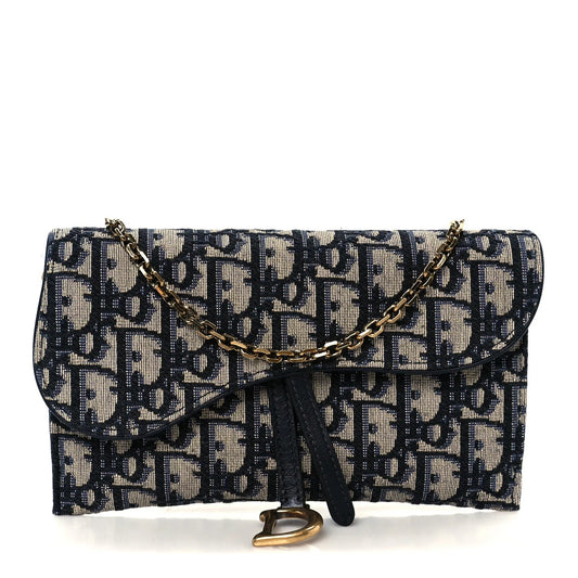 Oblique Saddle Chain Long Wallet Blue