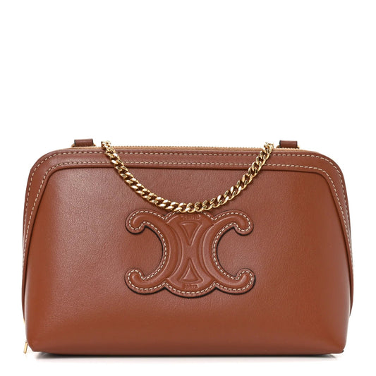 Smooth Calfskin Cuir Triomphe Clutch on Chain Tan