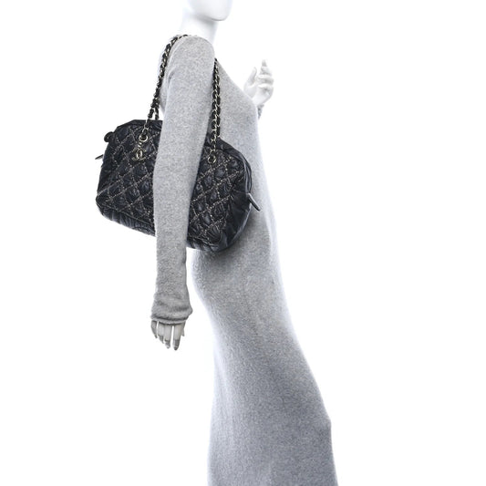 Nylon Quilted Tweed Stitch Bubble Camera Case Black