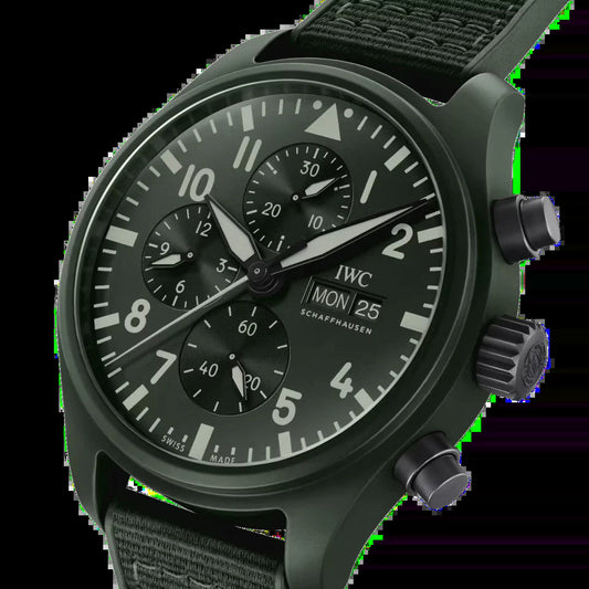 Unworn  Pilot’S Watch Chronograph TOP GUN Edition “Woodland”, Ceramic, Black DLC Titanium, 44,5Mm, Ref# IW389106, Box and Papers