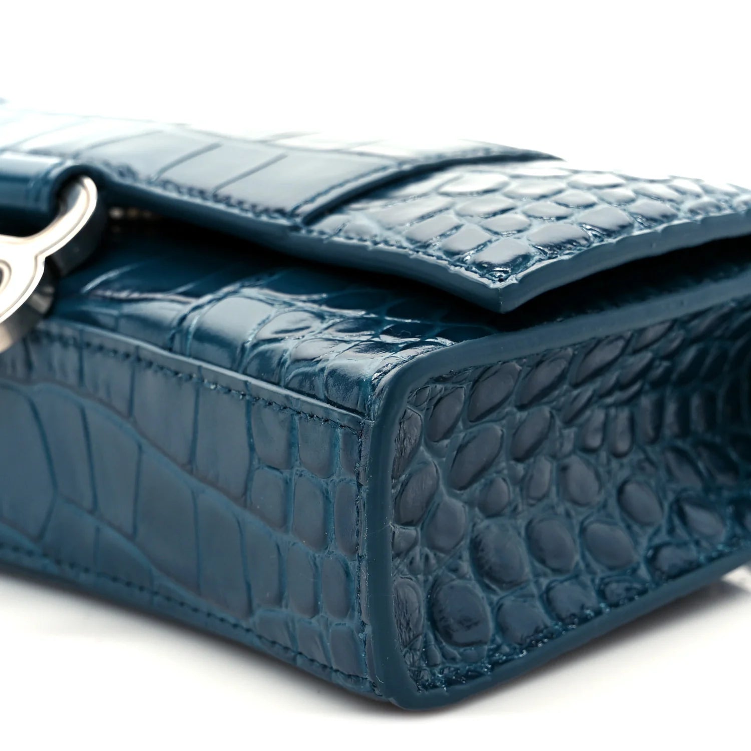 Shiny Calfskin Crocodile Embossed Hourglass Chain Bag Forest Green