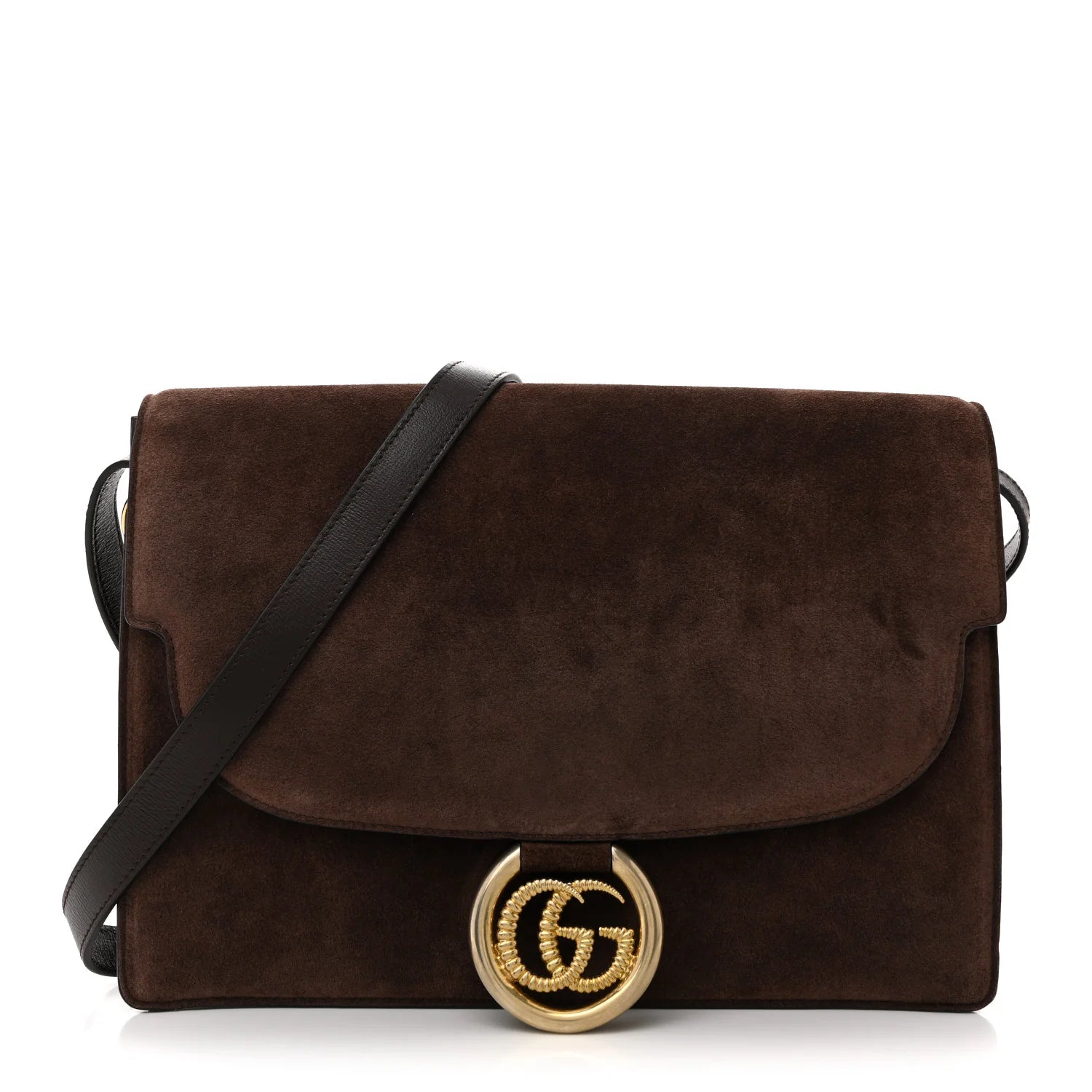 Suede Medium Torchon GG Ring Shoulder Bag Reflex Brown