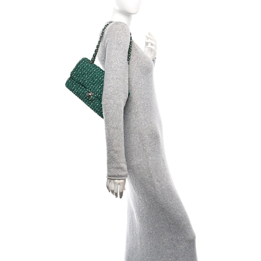 Tweed Quilted Medium Double Flap Green