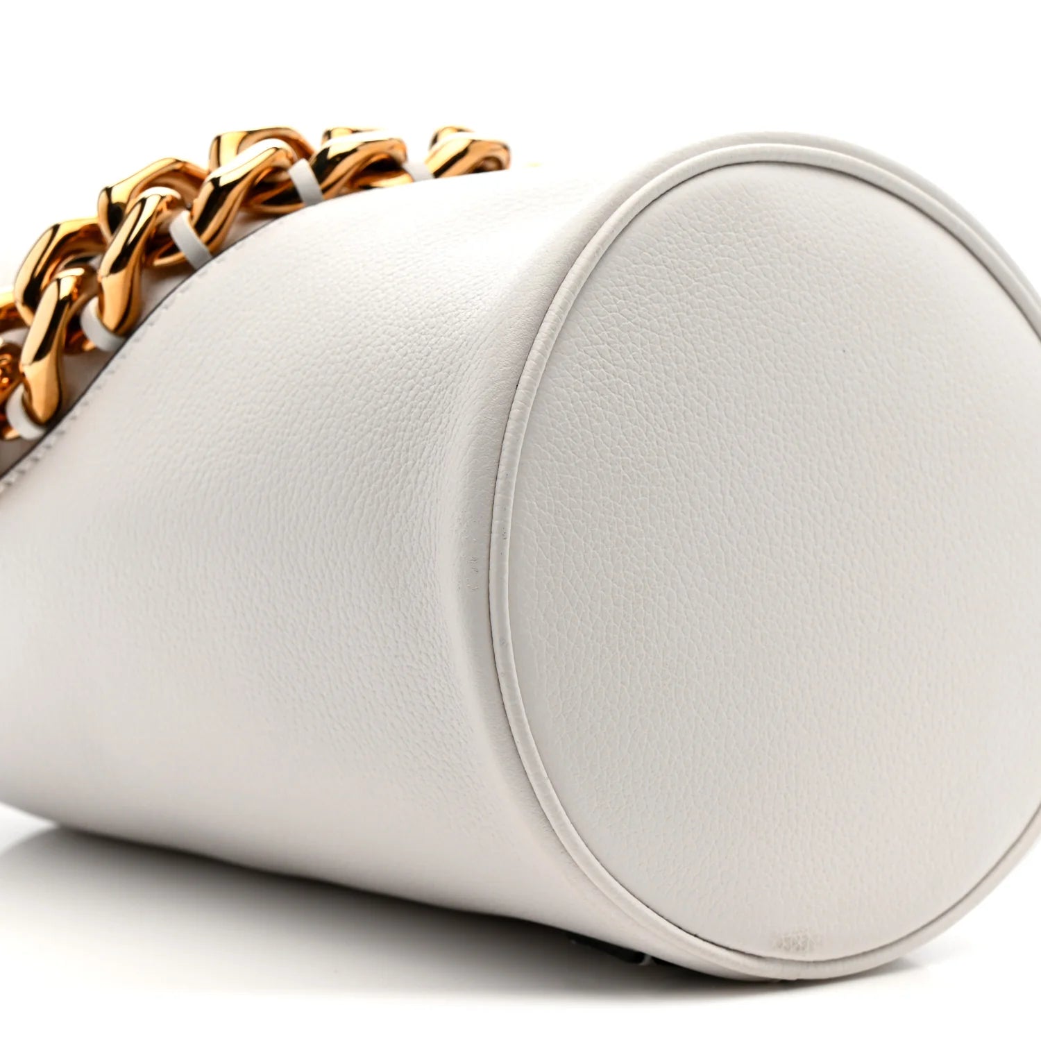 Grained Calfskin La Medusa Drawstring Bucket Bag Optical White